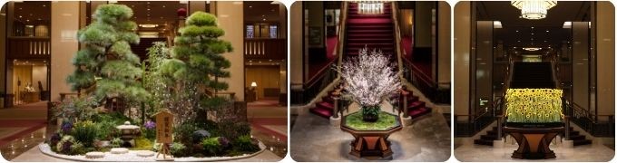 帝国ホテルのロビー装花 和風庭園・桜・ひまわり