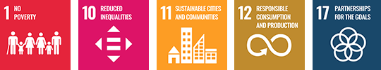 1 No Poverty 10 Reduced Inequalities 11 Sustainable Cities and Communities 12 Responsible Consumption and Production 17 Partnerships for the Goals