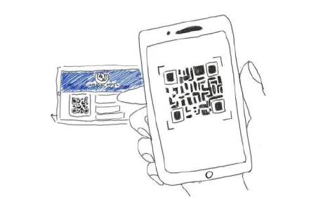 An illustration of someone trying to scan a QR code with a smartphone.